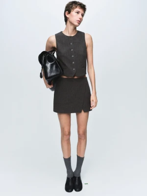 MANGO - Garniturowa kamizelka w kratę brązowy - - Kobieta