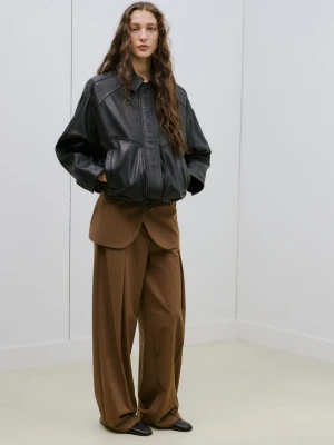 MANGO - Garniturowe spodnie w prążki karmelowy brąz - - Kobieta