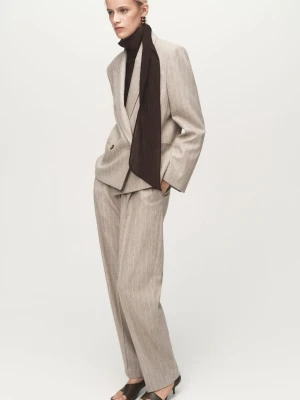 MANGO - Garniturowe spodnie z wełny w prążki szary - - Kobieta