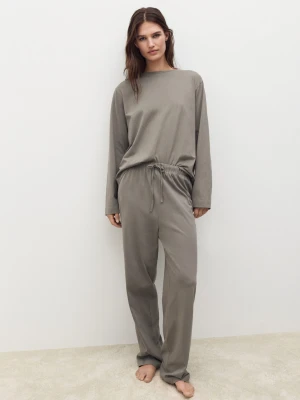 Gładka dwuczęściowa piżama z bawełny średni brązowy - Kobieta - - MANGO