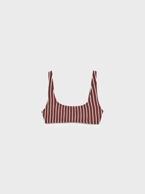 MANGO - Góra od bikini z prążkowanego materiału w paski czekoladowy - - Kobieta