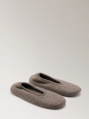 MANGO - Grube kaszmirowe kapcie średni brązowy - - Kobieta