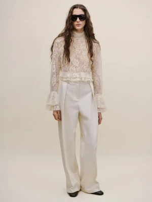 MANGO - Haftowana bluzka z falbankami kremowy / écru - - Kobieta