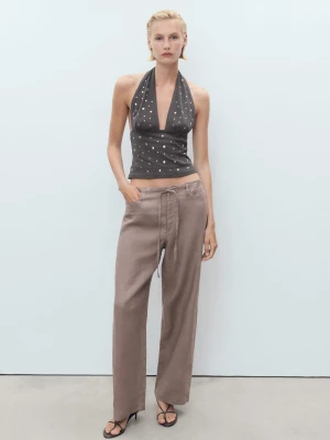 MANGO - Halter top z metalowymi aplikacjami antracytowy - - Kobieta