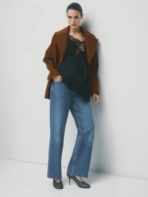 MANGO - Jeans ciążowe wide leg średni niebieski - - Kobieta