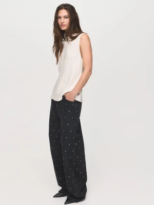 MANGO - Jeansy balloon z oczkami black denim - - Kobieta