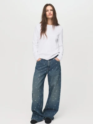 MANGO - Jeansy balloon z oczkami ciemnoniebieski vintage - - Kobieta