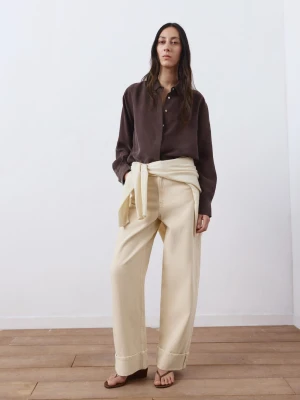 Jeansy balloon z podwiniętym dołem waniliowy - Kobieta - - MANGO