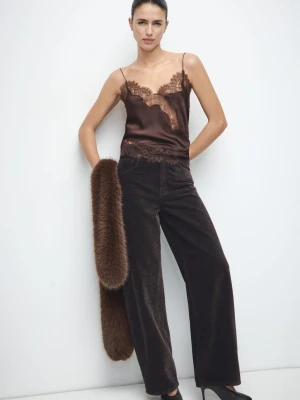 Jeansy balloon z weluru czekoladowy - Kobieta - - MANGO