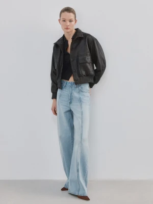 Jeansy balloon ze szwami średni niebieski - Kobieta - - MANGO