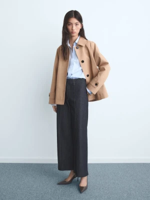 MANGO - Jeansy culotte z wysokim stanem i przeszyciami niebieski - - Kobieta