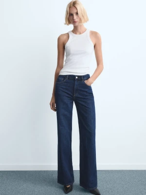 MANGO - Jeansy Danila wide leg z wysokim stanem ciemnoniebieski - - Kobieta