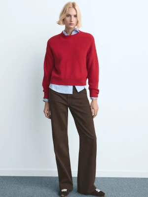 MANGO - Jeansy Danila wide leg z wysokim stanem czekoladowy - - Kobieta