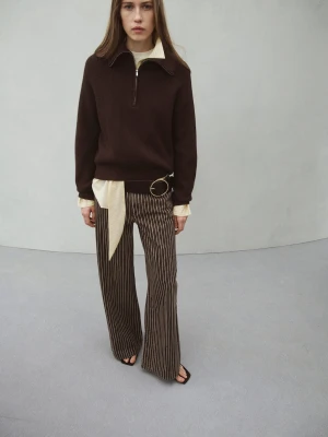 Jeansy wide leg w paski czekoladowy - Kobieta - - MANGO