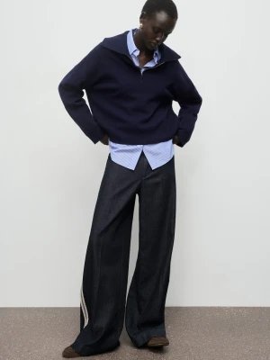 MANGO - Jeansy wide leg w paski niebieski - - Kobieta