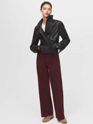 MANGO - Jeansy wide leg z wysokim stanem i przeszyciami winny - - Kobieta