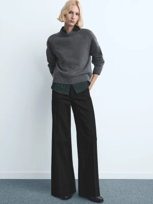 MANGO - Jeansy wide leg z kieszeniami black denim - - Kobieta