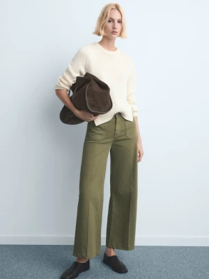 Jeansy wide leg z kieszeniami khaki - Kobieta - - MANGO