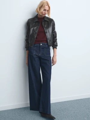 Jeansy wide leg z kieszeniami niebieski - Kobieta - - MANGO