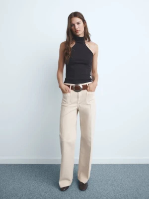 MANGO - Jeansy wide leg z kieszeniami piaskowy - - Kobieta