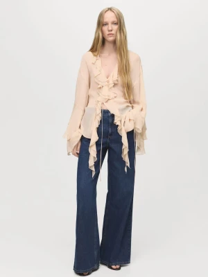 MANGO - Jeansy wide leg z niskim stanem ciemnoniebieski - - Kobieta