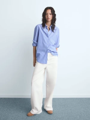 MANGO - Jeansy wide leg z niskim stanem złamana biel - - Kobieta