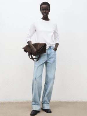 MANGO - Jeansy wide leg z wywiniętym dołem średni niebieski - - Kobieta