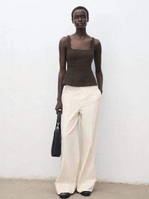 MANGO - Jeansy wide leg z przeszyciami kremowy / écru - - Kobieta