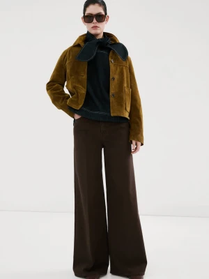 MANGO - Jeansy wide leg z wysokim stanem czekoladowy - - Kobieta