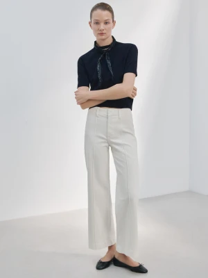 MANGO - Jeansy wide leg z wysokim stanem i przeszyciami biały - - Kobieta