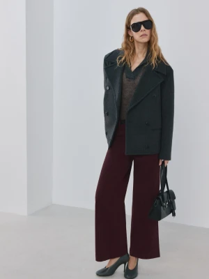 MANGO - Jeansy wide leg z wysokim stanem i przeszyciami winny - - Kobieta