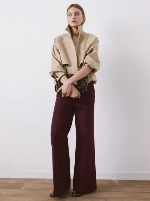 MANGO - Jeansy wide leg z wysokim stanem winny - - Kobieta