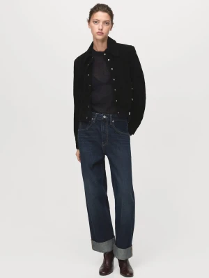 MANGO - Jeansy wide leg z wywiniętym dołem niebieski - - Kobieta