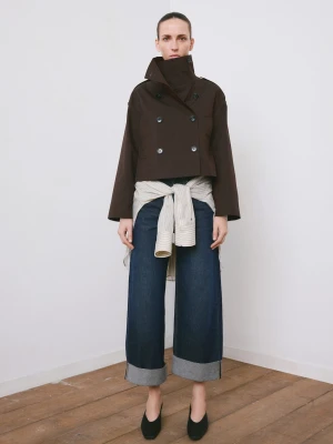 Jeansy wide leg z wywiniętym dołem niebieski - Kobieta - - MANGO