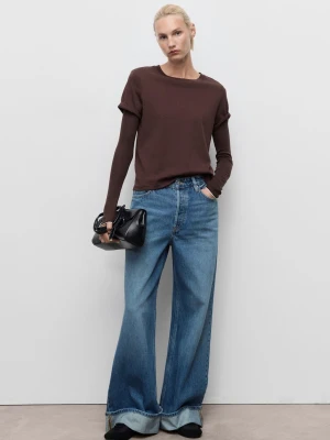 MANGO - Jeansy wide leg z wywiniętym dołem średni niebieski - - Kobieta