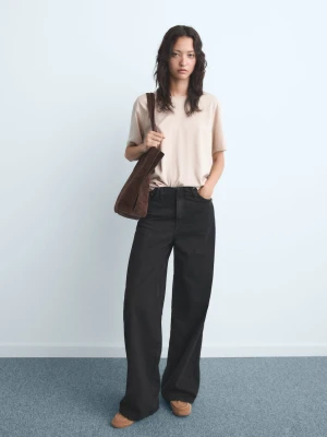 MANGO - Jeansy wide leg ze średnim stanem black denim - - Kobieta