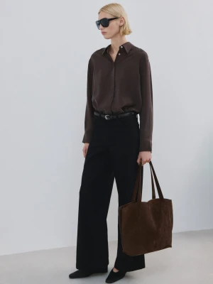 MANGO - Jeansy wide leg ze średnim stanem black denim - - Kobieta