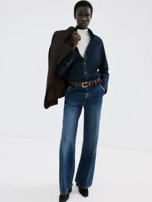 Jeansy wide leg ze średnim stanem ciemnoniebieski - Kobieta - - MANGO