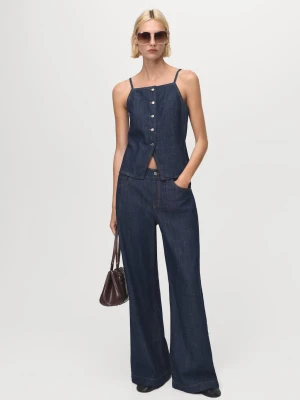 MANGO - Jeansy wide leg ze średnim stanem niebieski - - Kobieta