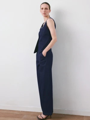 MANGO - Jeansy wide leg ze średnim stanem niebieski - - Kobieta