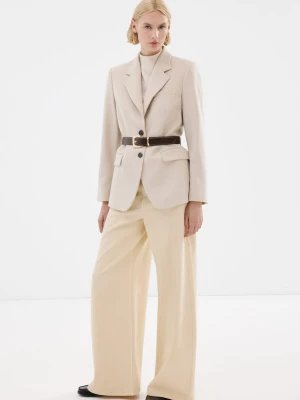 MANGO - Jeansy wide leg ze średnim stanem waniliowy - - Kobieta