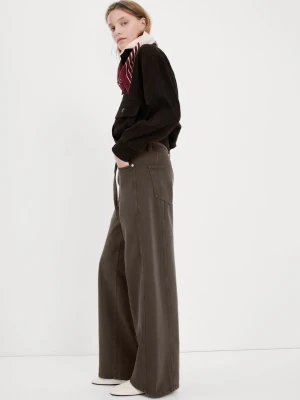 Jeansy wide leg ze sznurkiem czekoladowy - Kobieta - - MANGO