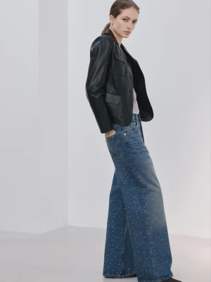 Jeansy wide leg ze zdobieniami średni niebieski - Kobieta - - MANGO