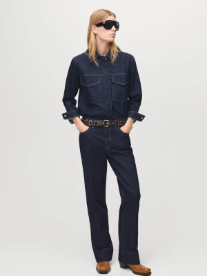 Jeansy z prostymi nogawkami i przeszyciem u dołu ciemnoniebieski - Kobieta - - MANGO