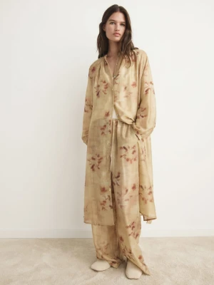 MANGO - Kaftan z nadrukiem liści piaskowy - - Kobieta