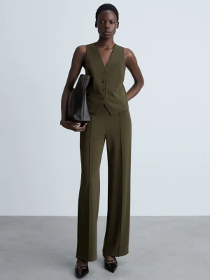 MANGO - Kamizelka garniturowa na guziki khaki - - Kobieta