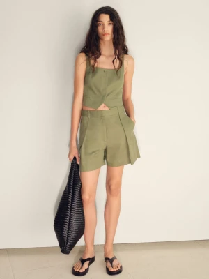MANGO - Kamizelka garniturowa z mieszanki lnu khaki - - Kobieta