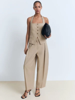 MANGO - Kamizelka garniturowa z mieszanki lnu średni brązowy - - Kobieta