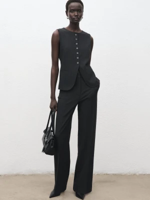 MANGO - Kamizelka garniturowa z okrągłym kołnierzem szary - - Kobieta