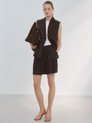 MANGO - Kamizelka od garnituru z klapami brązowy - - Kobieta